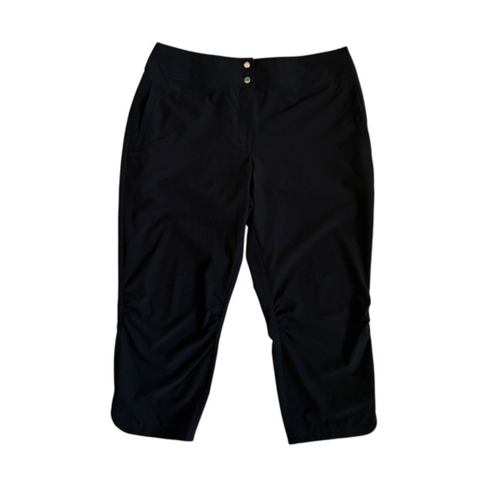 Chicos Zenergy Golf Pants Womens 0.5 Black Cropped Ruched Stretch 4501721511